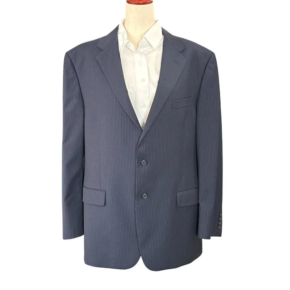Hickey Freeman Single Breasted Pinstripe Suit Jacket~Size 48R~Blue L9 27